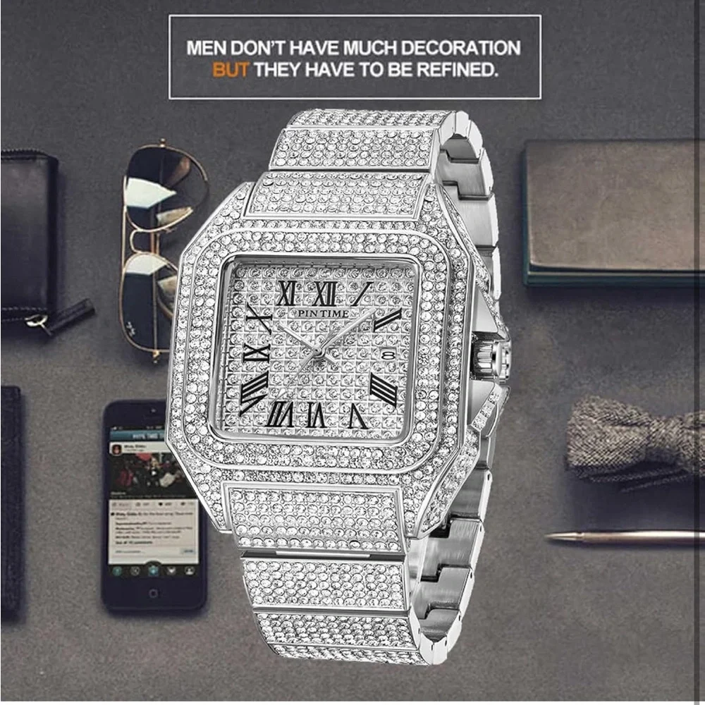 Silver Diamond-Studded Watch for men *NEW*